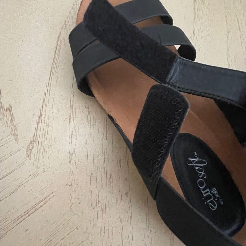 EuroSoft by Sofft Gilby Black Triple Strap Wedge Sandals 10W wide - Picture 10 of 11